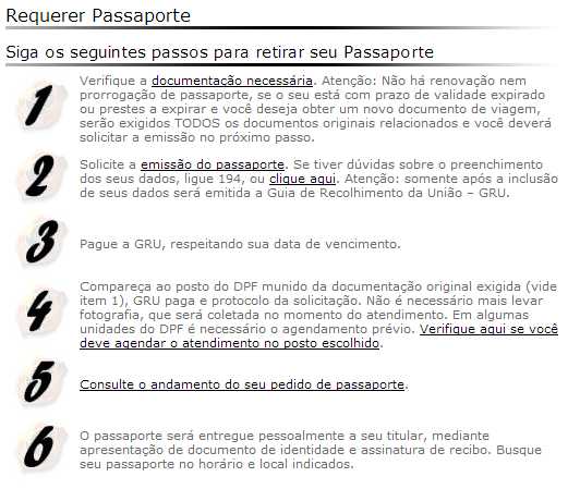 Resumo de emissão do Passaporte